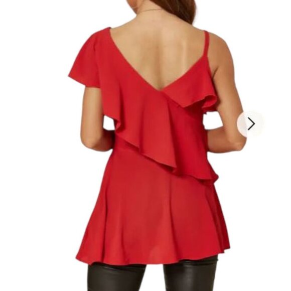 NWT Maddison Red One Shoulder Ruffle Layered Top size 6 - Picture 3 of 16